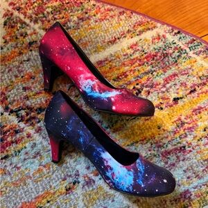 T.U.K. Galaxy Print Women's Heels - Pink & Blue Space Design